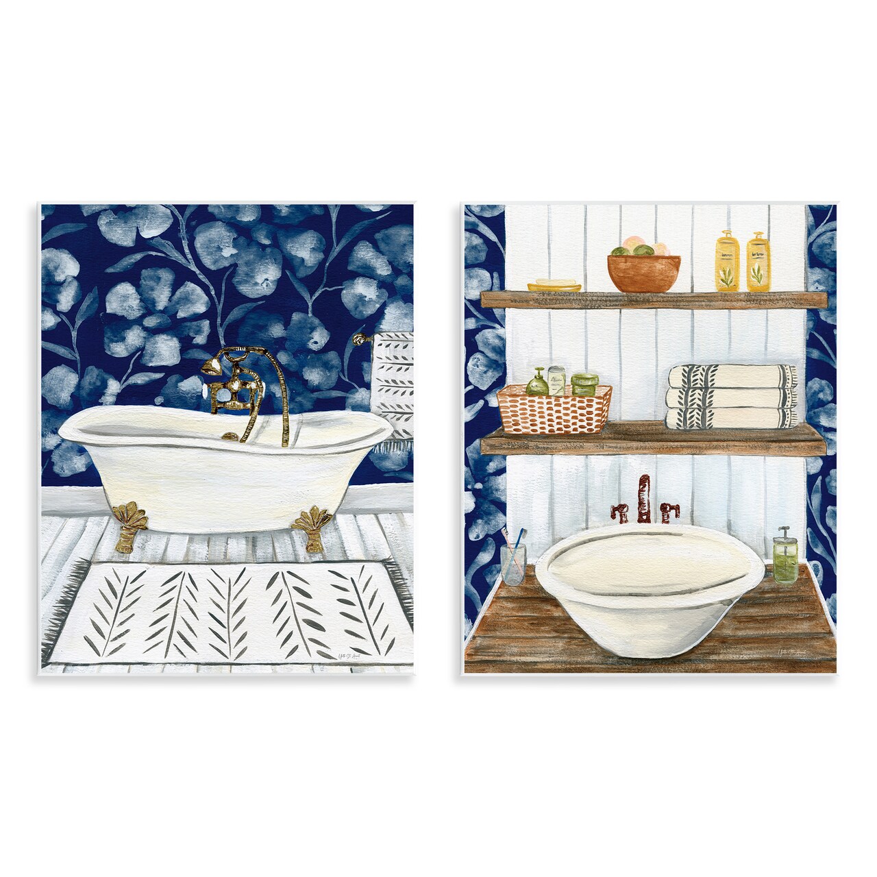 Stupell Industries Bold Painted Farmhouse Bathroom 2 pc Wall Plaque Art Set Design by Yvette St. Amant